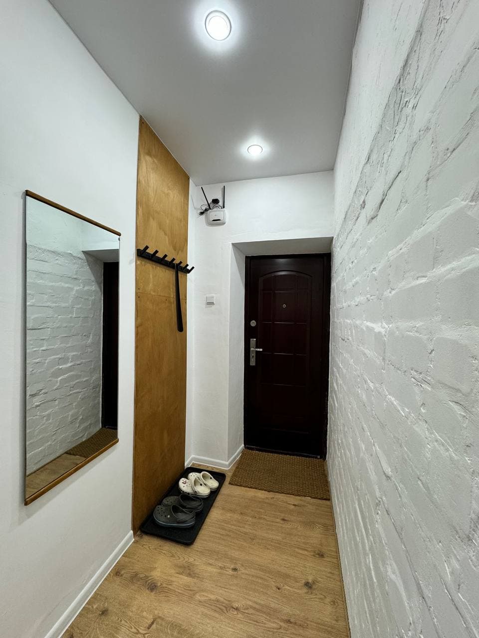 Коридор с зеркалом, вешалкой и входной дверью